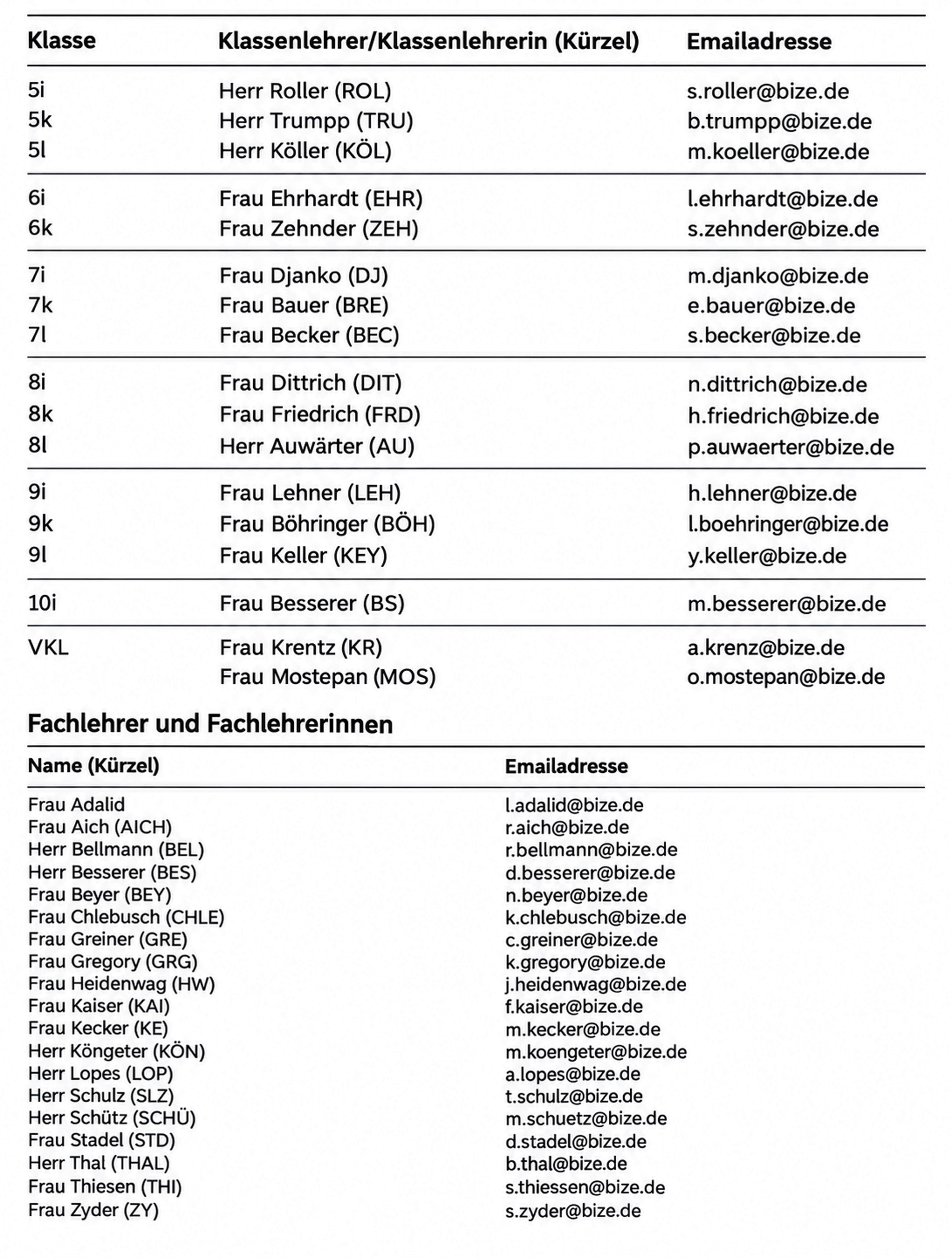 lehrerliste 2026 2027